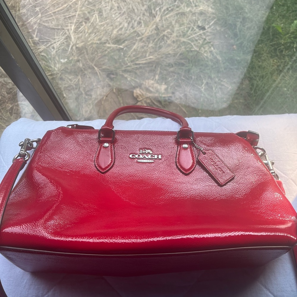 Coach Glossy Red Leather Tote